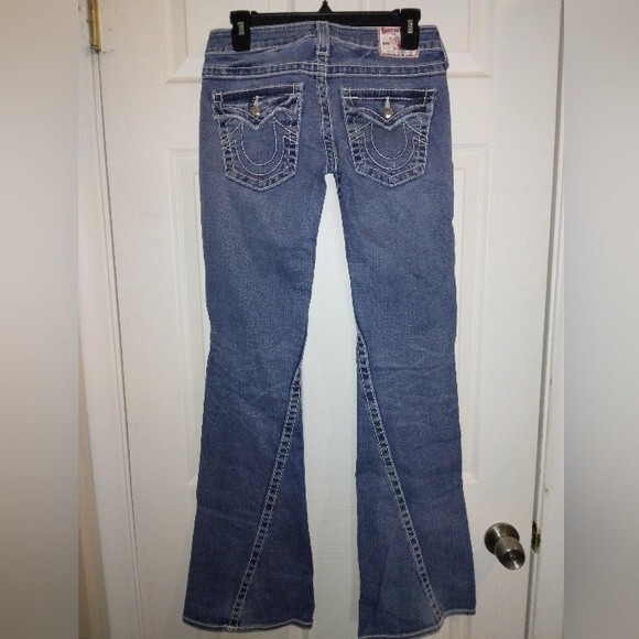 True Religion Disco Joey Big T Flare blue jeans with crystals size 27 Inseam 34" - Picture 6 of 10